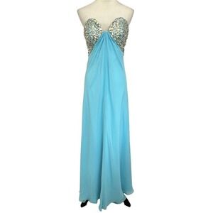 Aqua Blue Dress Size 2 Beaded‎ Evening Party Cocktail Prom Bedazzled Rhinestone